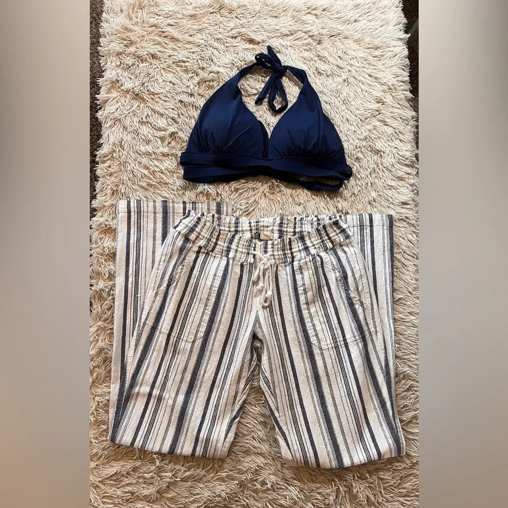 Roxy Blue & White Oceanside Stripe Flare Beach Linen Blend, XL - Picture 14 of 14